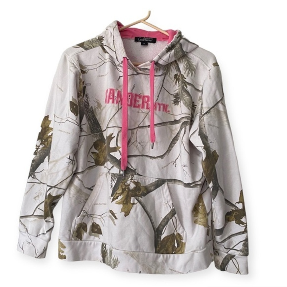 Gander MTN Mountain Hoodie Sweatshirt Women’s XL Real‎ Tree White Drawstring